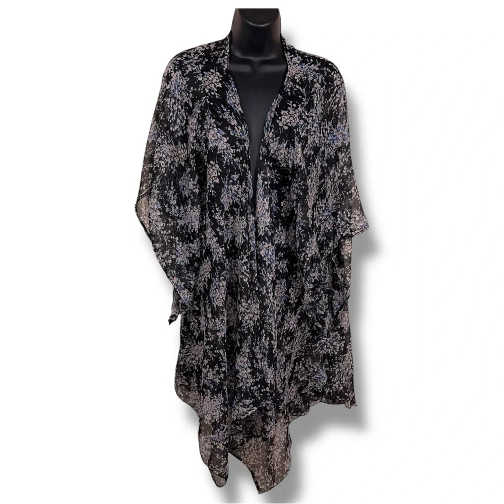 Lauren Conrad Sheer Shawl Floral Lightweight Open Front Short Sleeve